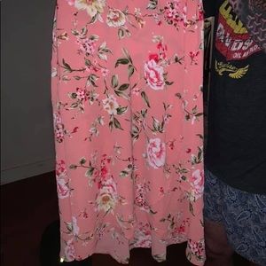 Pink floral midi skirt